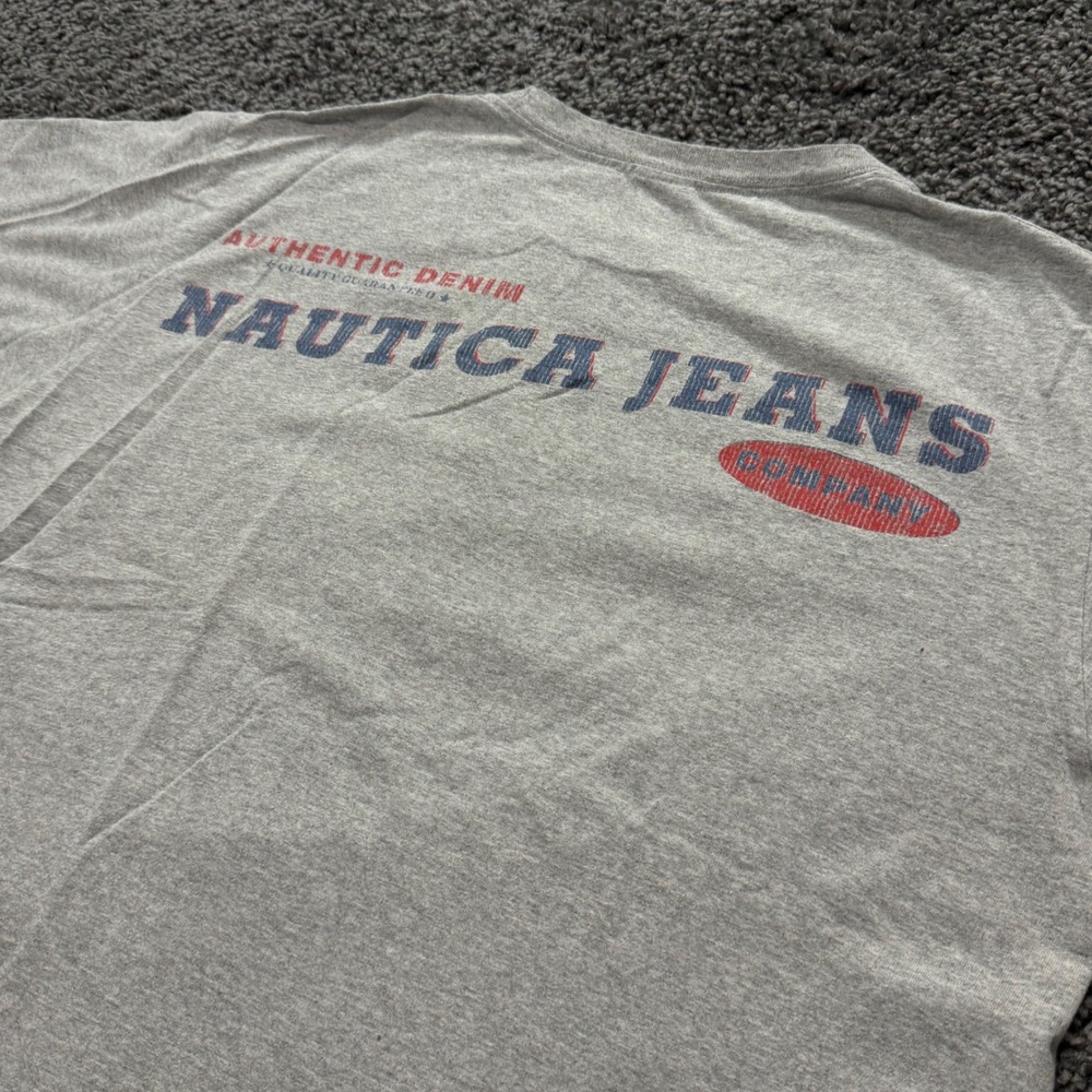 Vintage Nautica Jeans Company T-Shirt Mens Gray Good Graphic Made in USA XL